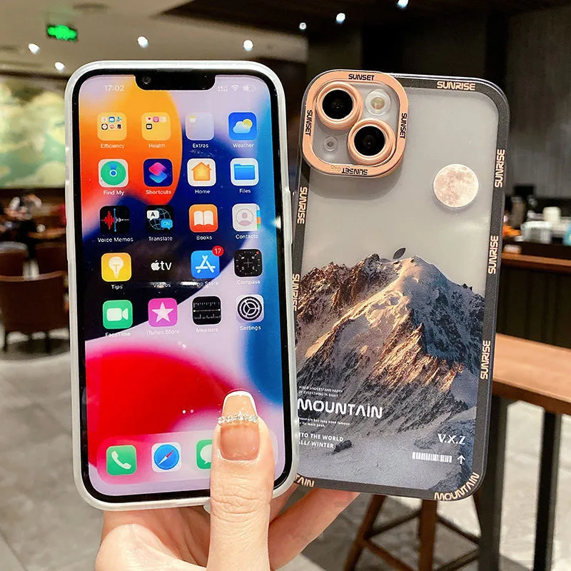 

Retro Sunset Clouds Snow Mountain Case For iPhone 14 13 Pro 11 12Pro Max XR XS Max X 14max Lens Protection Shockproof Soft Cover
