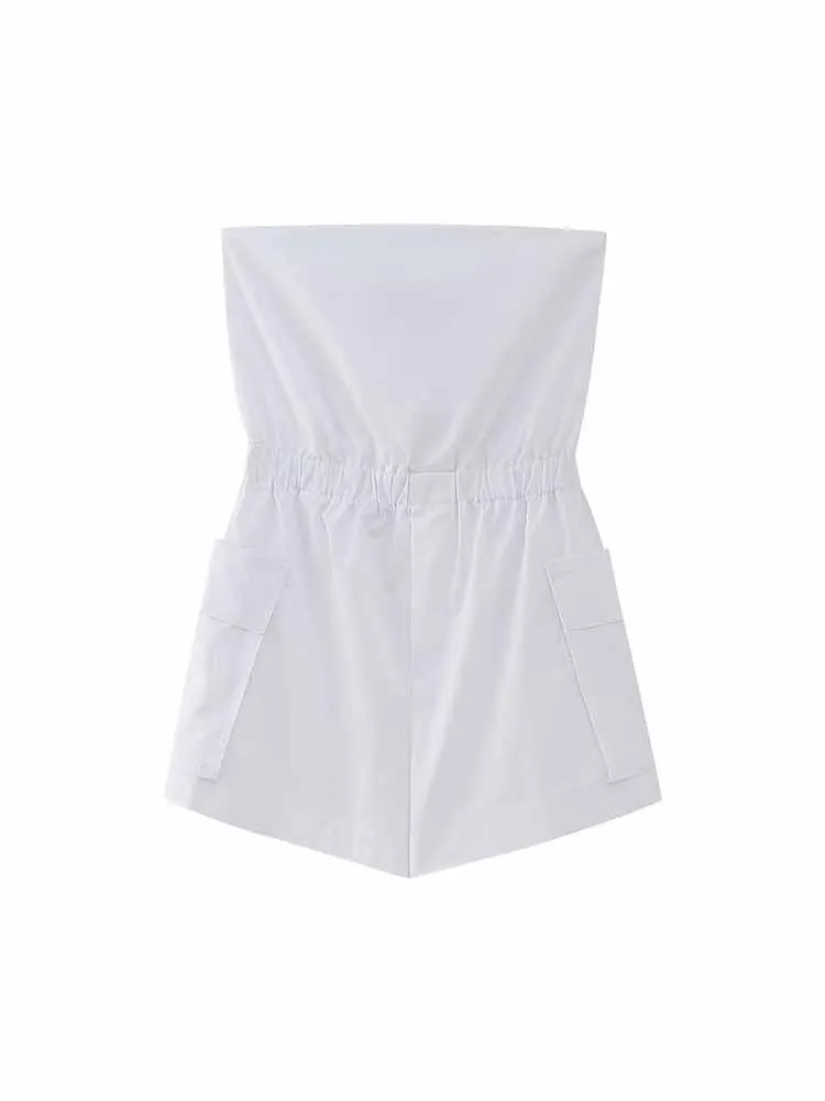 

Женский короткий комбинезон без рукавов BSK & ZA & TRF, Облегающий комбинезон с карманами и открытой спиной, 3345/210