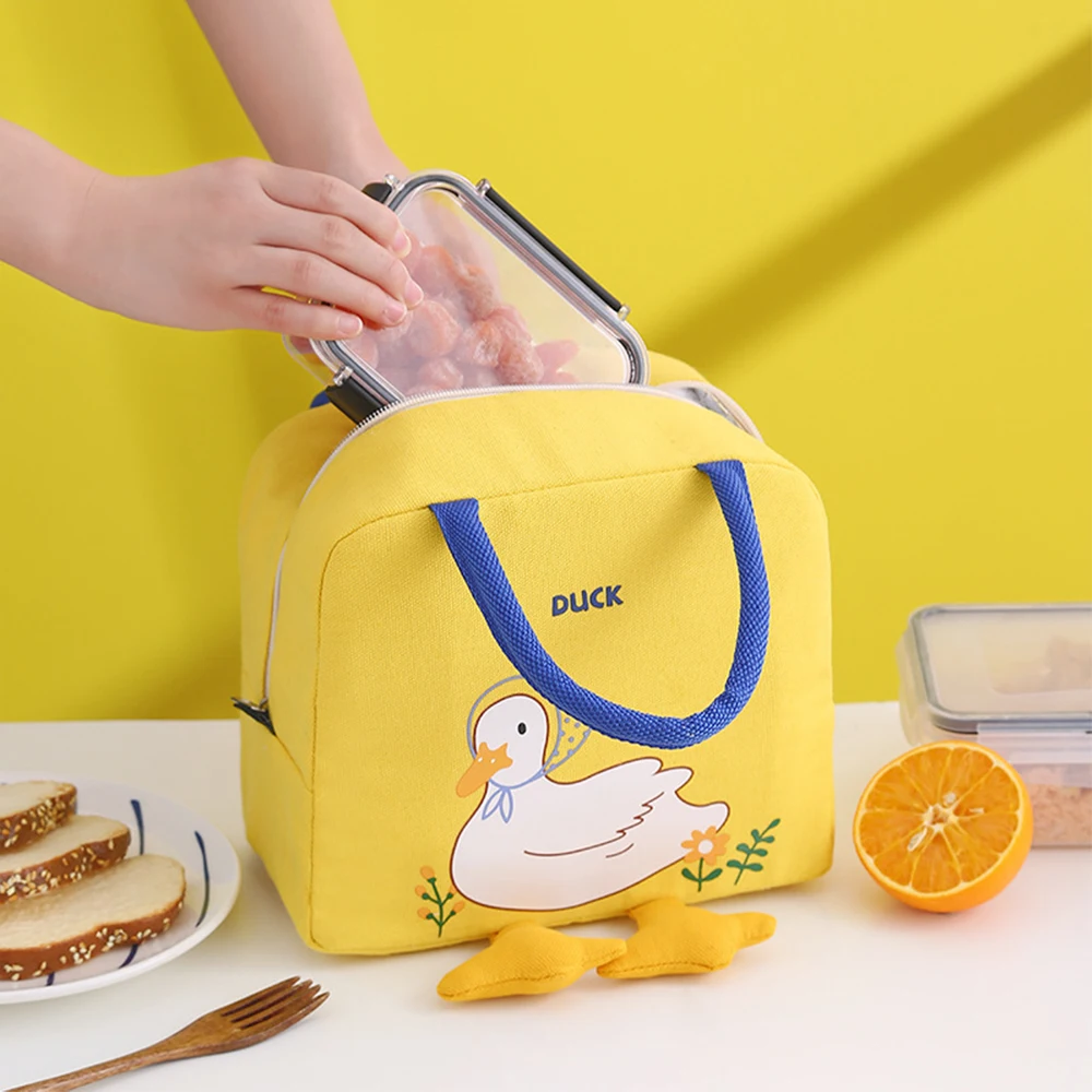 Cute Yellow Duck Bento Bag Lunch Bag Portable Insulation For Kids Plastic Picnic Bento Box Microwave Food Storage Containers Bag