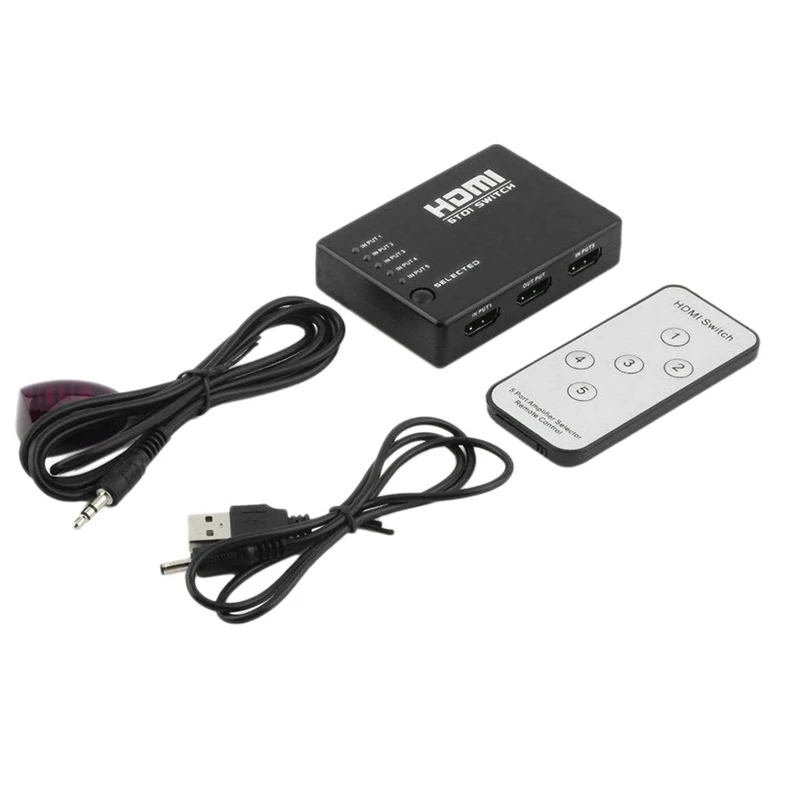 

3D 1080P 5 Port HDR HDMI Switcher HD Video TV 1080P Converter Plastic Case Remote Control 5 Into 1 Out For HDTV