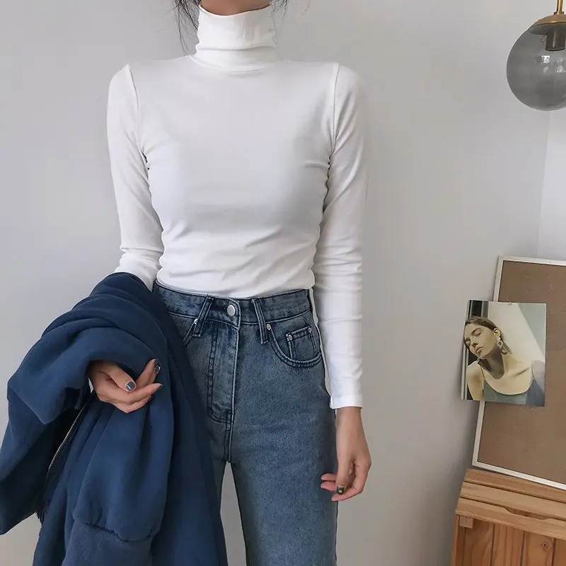 

Turtleneck Tops Slim Knitted Autumn Long Sleeve Bottoming T Shirt Korean Fashion Sweater Harajuku Pullover Women Clothing Jumper