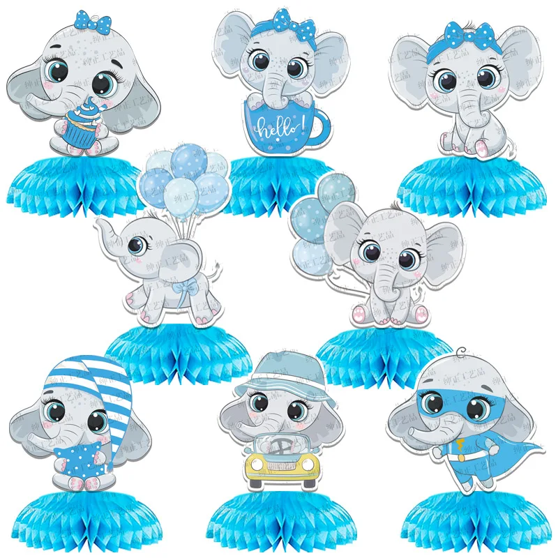 

8pcs Blue Small Elephant Honeycomb Balls Table Oraments Elephant Baby Shower Boy One 1st Birthday Party Babyshower Supllies