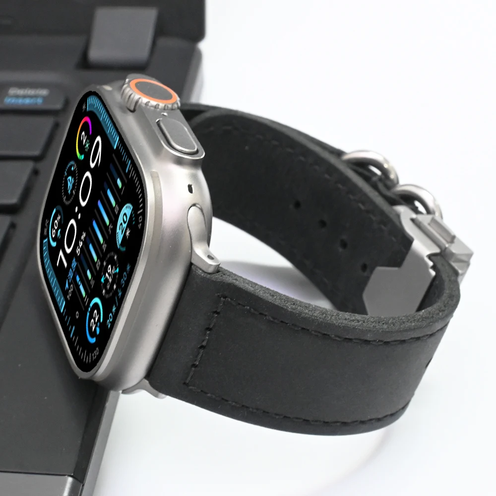Ремешок из натуральной кожи для Apple Watch Ultra 2 Series 9 8 7 6 se 5 4 3 Band iWatch ultra2 49 мм 41 45 42 44 38 40