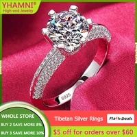 never fade original certified tibetan silver rings women round created diamond 18k white gold color wedding band bridal jewelry