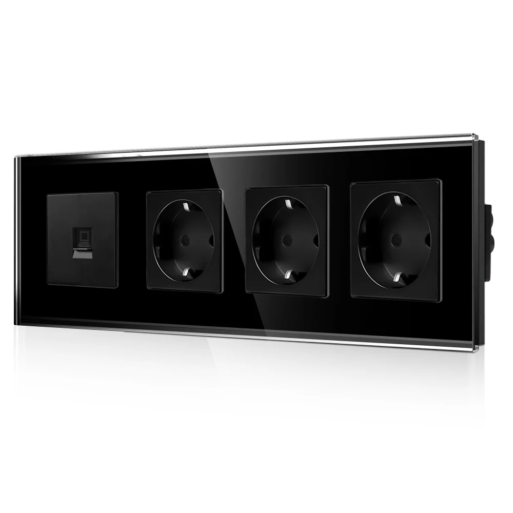 Фото Розетка Bingoelec EU Power/USB с портами HDMI/USB для ТВ-компьютера, розетка Schuko переменного тока 230 В, защита от перенапряжения, черная стеклянная рамка №4