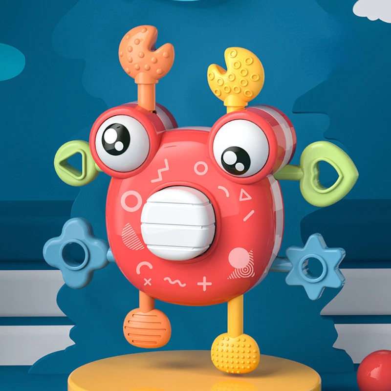 

Montessori Baby Toy Crab Hand Finger Press Pull Toy Developmental Sensory Toys 0-12 Months Teethers for Baby Rattle Toy