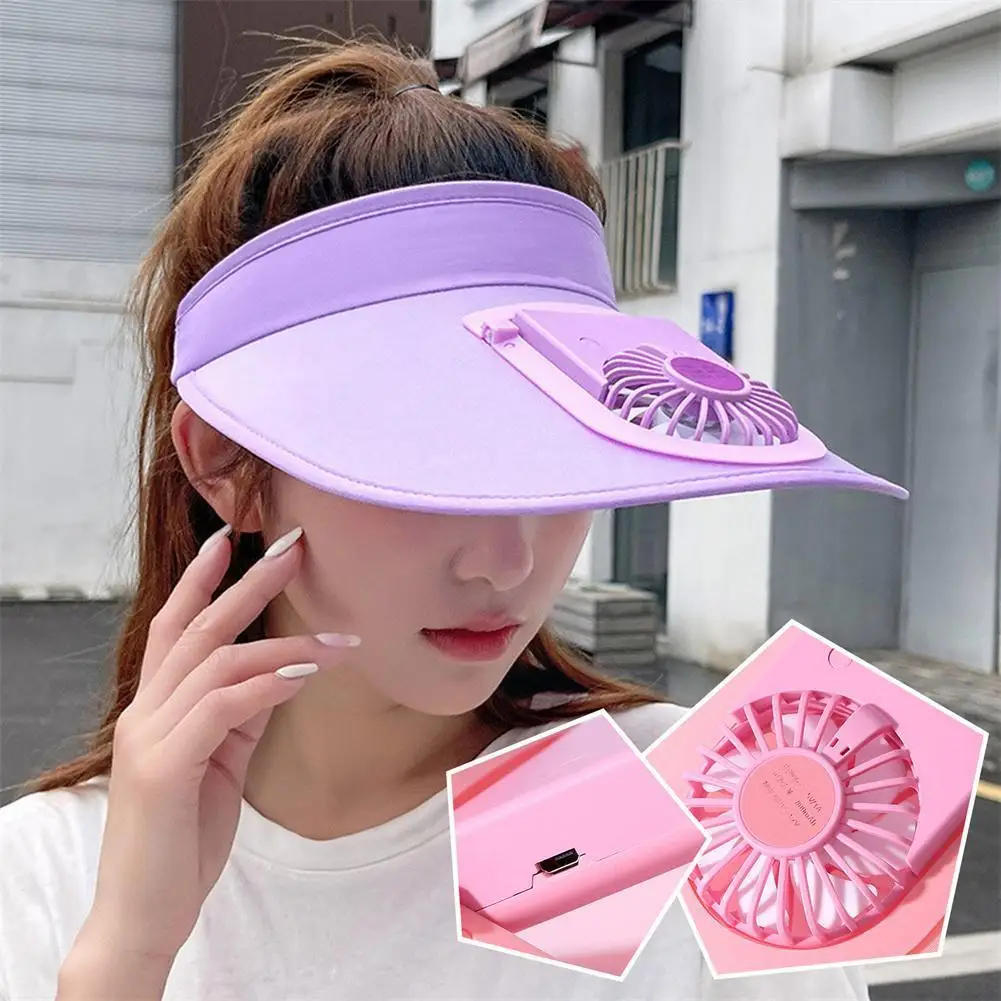 

Summer Sun Visor Hat With Fan Adjustable Charging Breathable Cooling Sunscreen Cap For Outdoor Sport Travel Solid Color G1U5