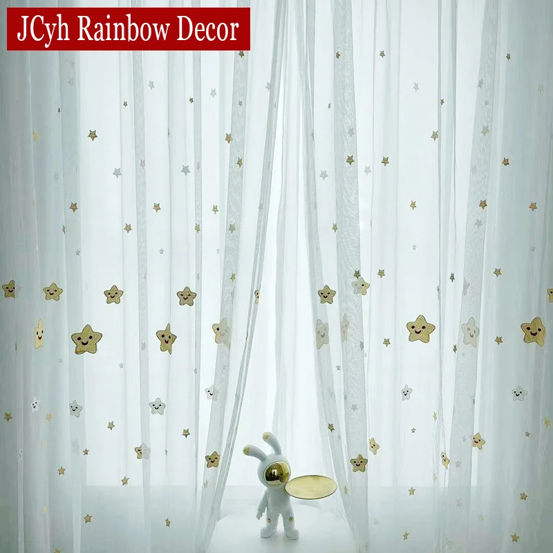 

Stars Tulle Curtains for Children's Bedroom the Living Room Kids Window Treatments Sheer Voile for Kitchen Drapes Panels Cortina