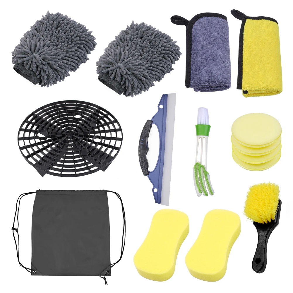 

15 Pcs Car Cleaning Kit Interior Exterior Detailing Tools Set Wash Sponge With Clean Towels Wax Pads Tire Brushes