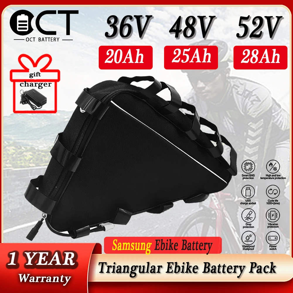 Треугольная литиевая батарея Samsung для электровелосипеда 48 В 20 А · ч 36 25 52 в 28