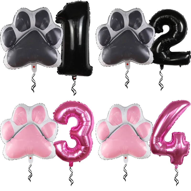 

2pcs/set Let's pawty Big Dog Paw Aluminum Balloon 32 inch Pink Black 1 2 3 4 Year Birthday Party Decor Balloon Baby Shower Globo