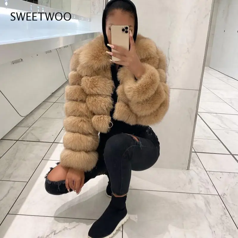 Turn Down Collar Faux Fur Coat Women 2022 Winter Thicken Warm Zipper Short Outwear Woman  Fake Furry Coats Tide Slim