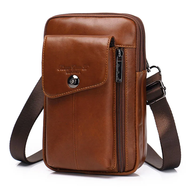 

Genuine Leather Men Bag Purse Waist Belt Pack Hook Cross Body Business Cell Phone Case wallet Shoulder Fanny Messenger Bags