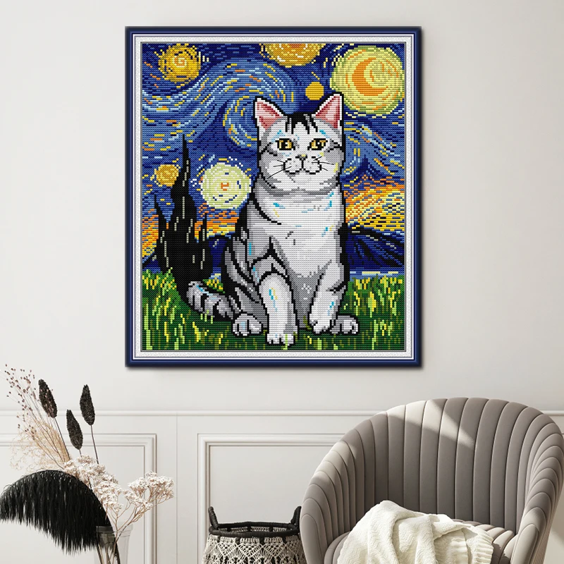 Наборы для вышивки крестом с счетным принтом сделай сам узор Звездная ночь кошка