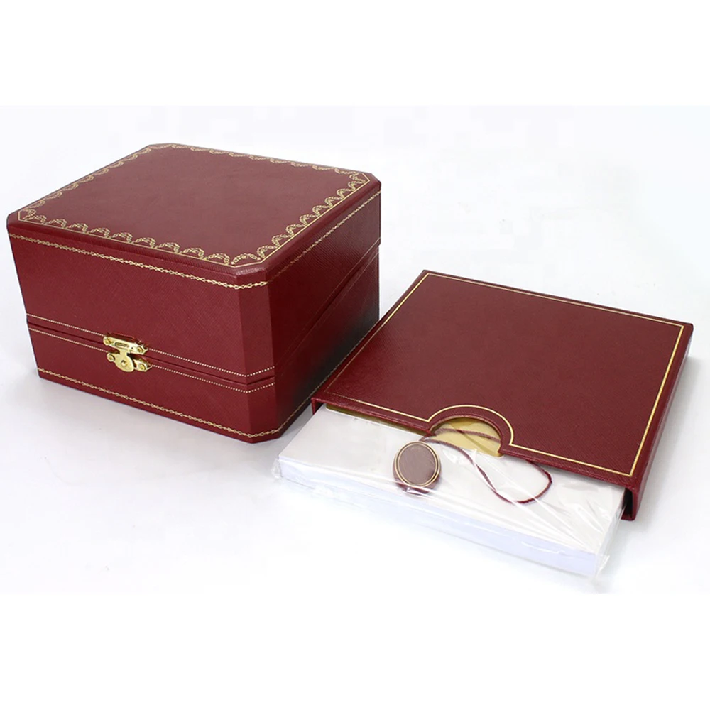 Full set Watch Red Box New Square Original Red box For CRTer Watches Box Whit book Card Tags And Papers In English