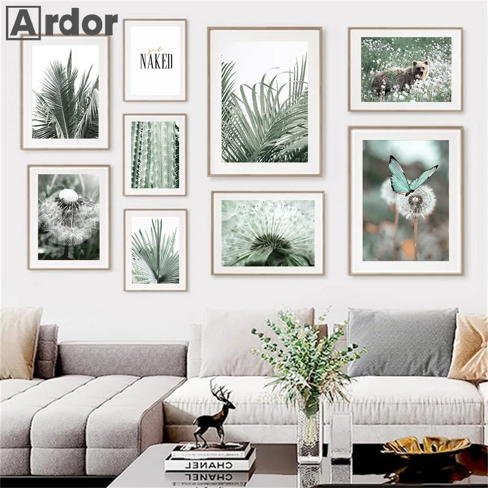 

Green Plants Palm Leaf Poster Cactus Canvas Painting Dandelion Wall Art Posters Butterfly Print Nordic Wall Pictures Home Decor