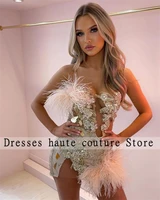 sexy sequined appliques short cocktail dresses fearthers crystal party gowns mini homcoming dress celebrity prom dress