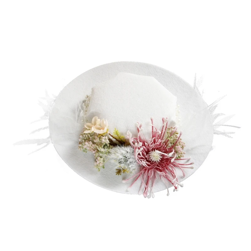

Women Flower Decor Sunshade Flat Hat Lolita Anti-UV Tea Party Sandy Beach Hat Y1QD
