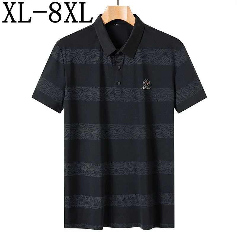 

7XL 8XL 6XL New Summer Ice Silk Breathable Mens Polo Shirts Fashion Print Male Polos Short Sleeve TShirt High End Men's Clothing