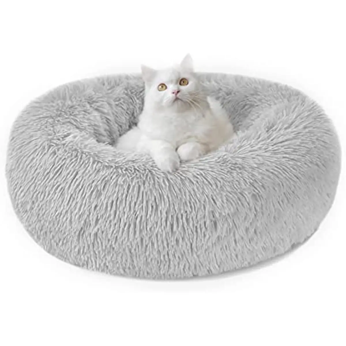 

Calming Dog Cat Donut Bed - 19.7in Fluffy Plush Puppy Kitten Cuddler Round Bed, Warm and Soft Pet Cosy Anti Anxiety Beds with No