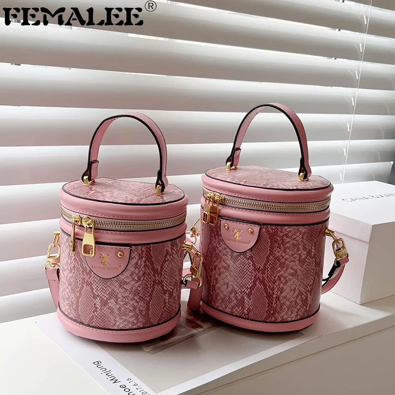 

Snake Pattern Ladies Barrel-Shaped Handle Clutch Bags Leisure Women 2022 Shoulder Messenger Purses Small Designer Women Bags
