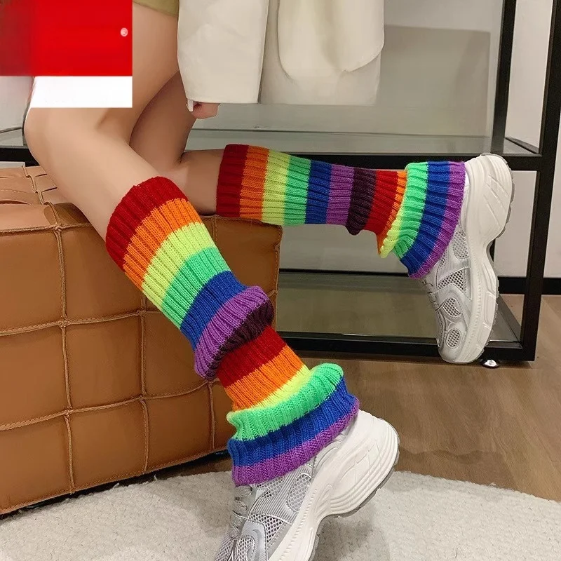 Вязаные полосатые носки Jk для ног серия дня рождения девочек с красным ворсом
