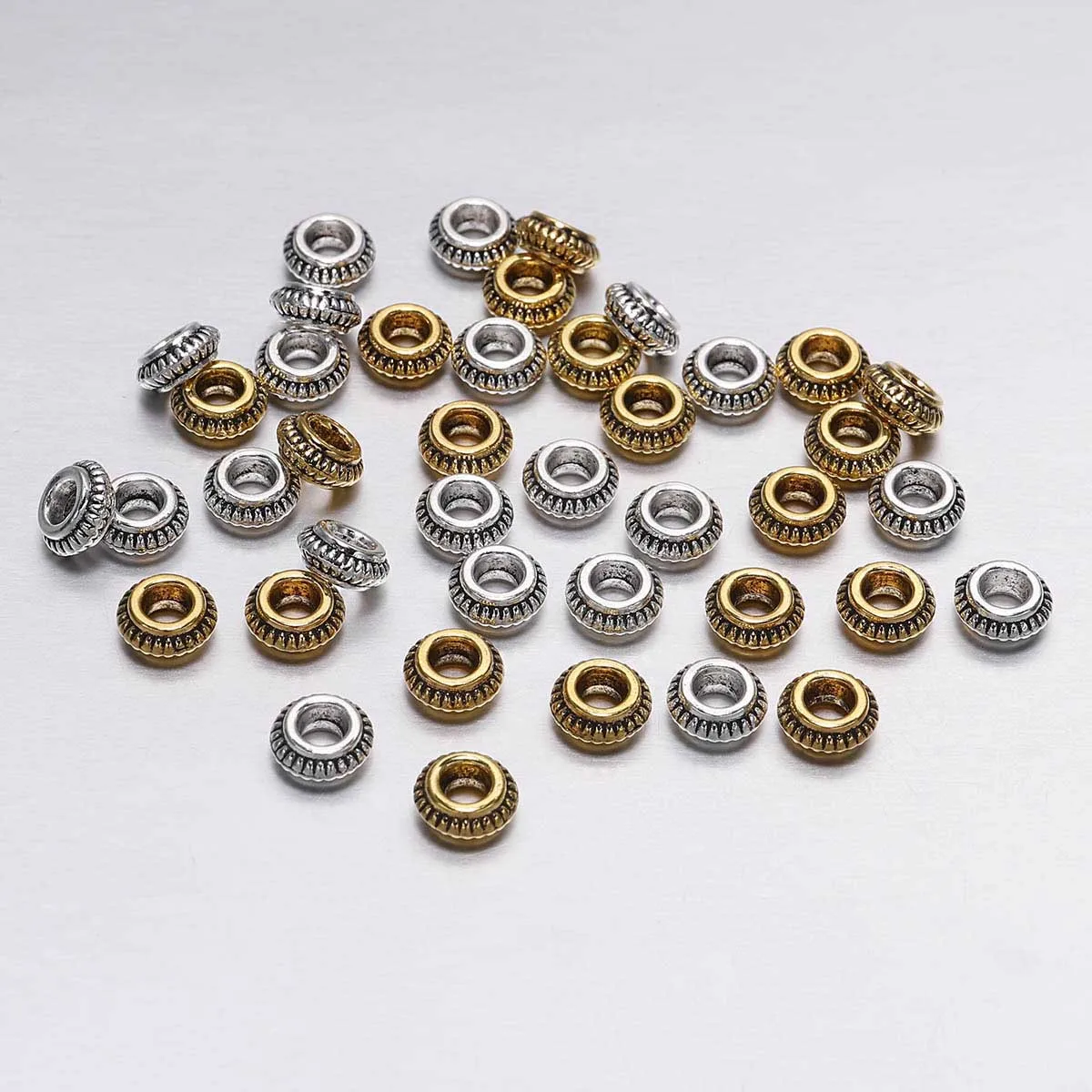 

50pcs Circular Flat Beads Zinc Alloy Metal Spacer Beads For DIY Bracelet Necklace Jewelry Findings Making 7x3mm