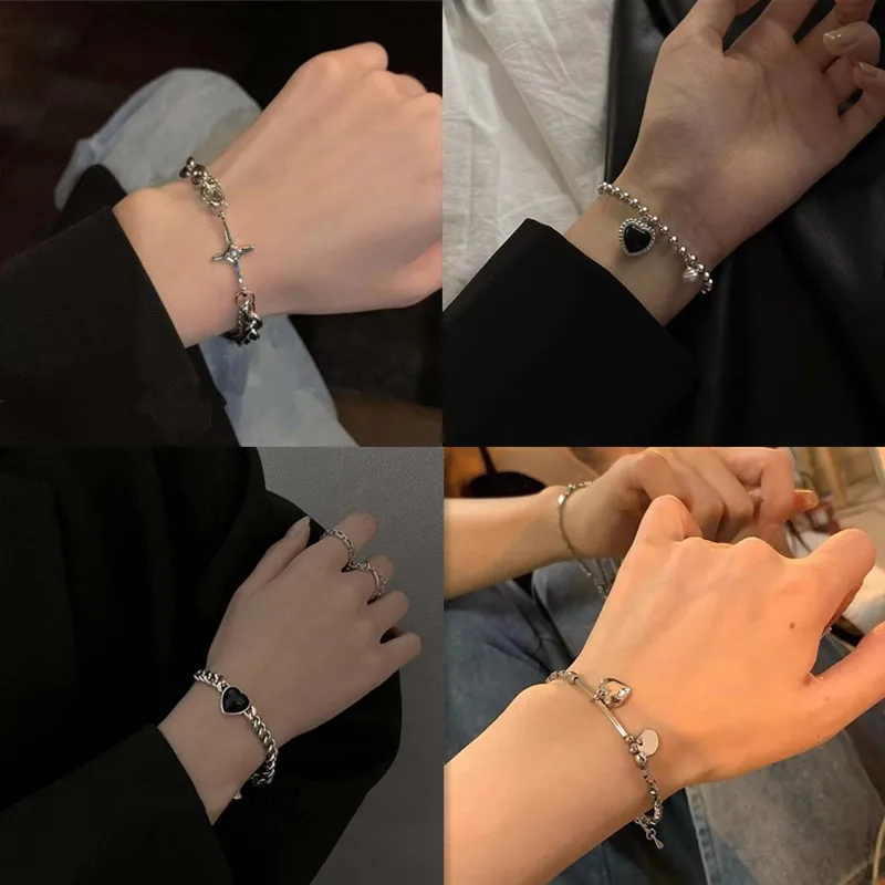 2022 черное сердце в романтическом стиле для женской пары регулируемых ювелирных изделий y2k