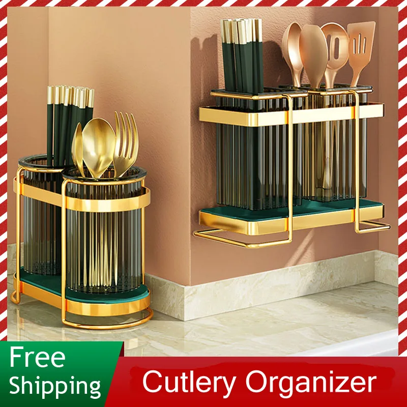 

Кухонный органайзер для столовых приборов, клетка для ложек и вилок, держатель для стока, полка для посуды, аксессуары, Настенная трубка для ...