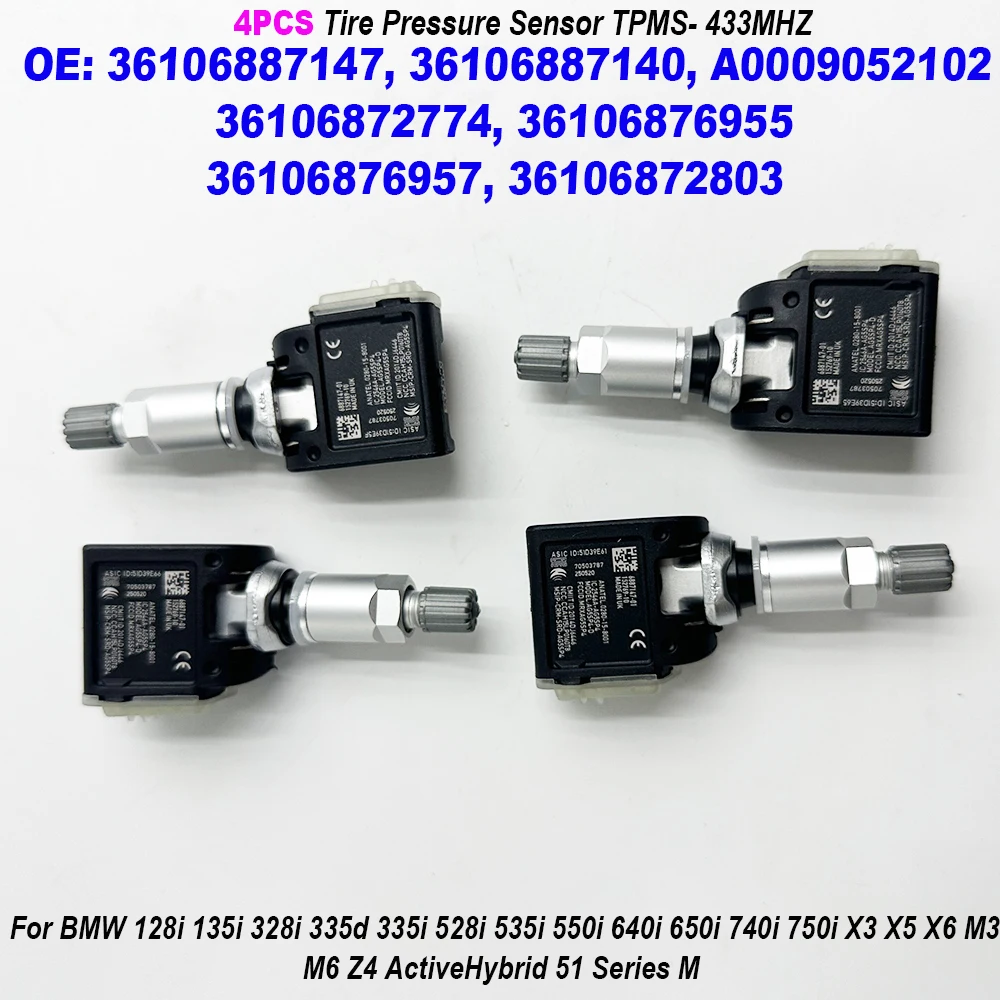 

4 шт. 36106887147 A0009052102 36106887140 36106876957 36106876955 Датчик давления в шинах TPMS 433 МГц для BMW M340i M5 X3M X4 X5 X6