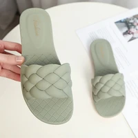 women weave slippers open toe flat heel summer indoor home slides slip on sandals flip flops woman house shoes