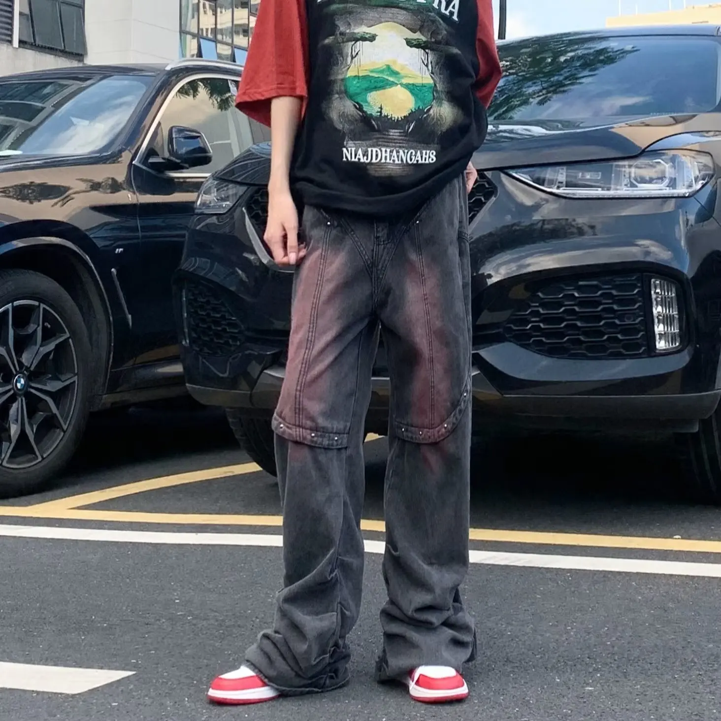Y2K jeans Punk Black American Street Distressed Washed Trousers Jeans purple Dyed 2023 New Washed Straight Wide Leg Trousers Men Y2K jeans Punk Black American Street Distressed Washed Trousers Jeans purple Dyed 2023 New Washed Straight Wide Leg Trousers Men