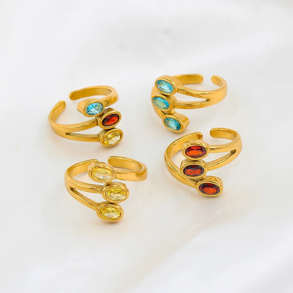 

Boho Statement CZ Multilayer Women's Ring Stainless Steel Gold Plated Waterproof Finger Jewelry