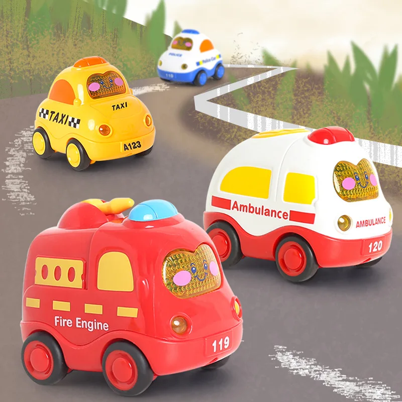

Baby Inertia Car Toy With Sound Light music Plastic Mini Racing Car Pull Back Cars Toys For Child Perfect Boy Girl Birthday Gift