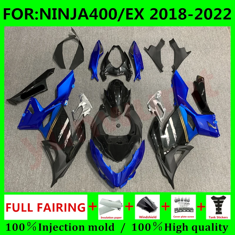 

Комплект обтекателей для мотоцикла Ninja400 Ninja EX 400 2018 2019 2020 2021 2022 EX400 18 19 20 21 22, обтекатель кузова, синий, черный