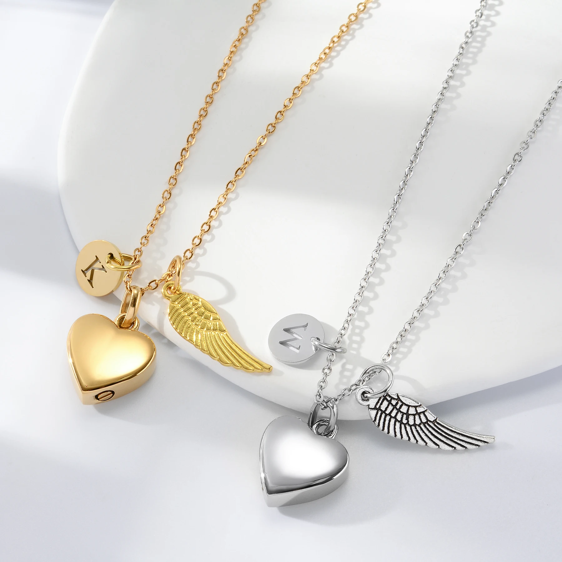 Personalized Stainless Steel Heart Urn Necklace for Ashes Jewelry with 26 Letter Initial Charm Waterproof Memorial