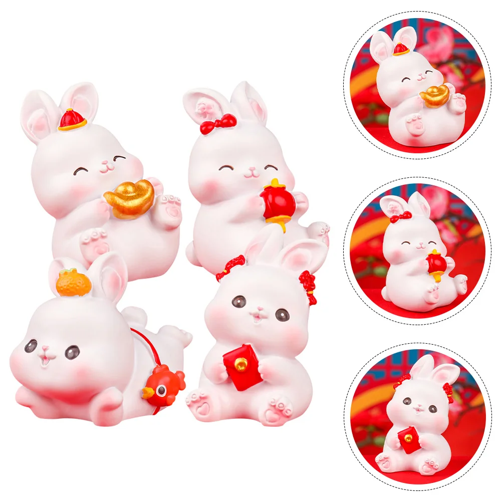 

Rabbit Figurines Zodiac Bunny Animal Figurine Year Toys Tiny Lucky Figure Landscape Micro Statue Chinese Mini Decoration