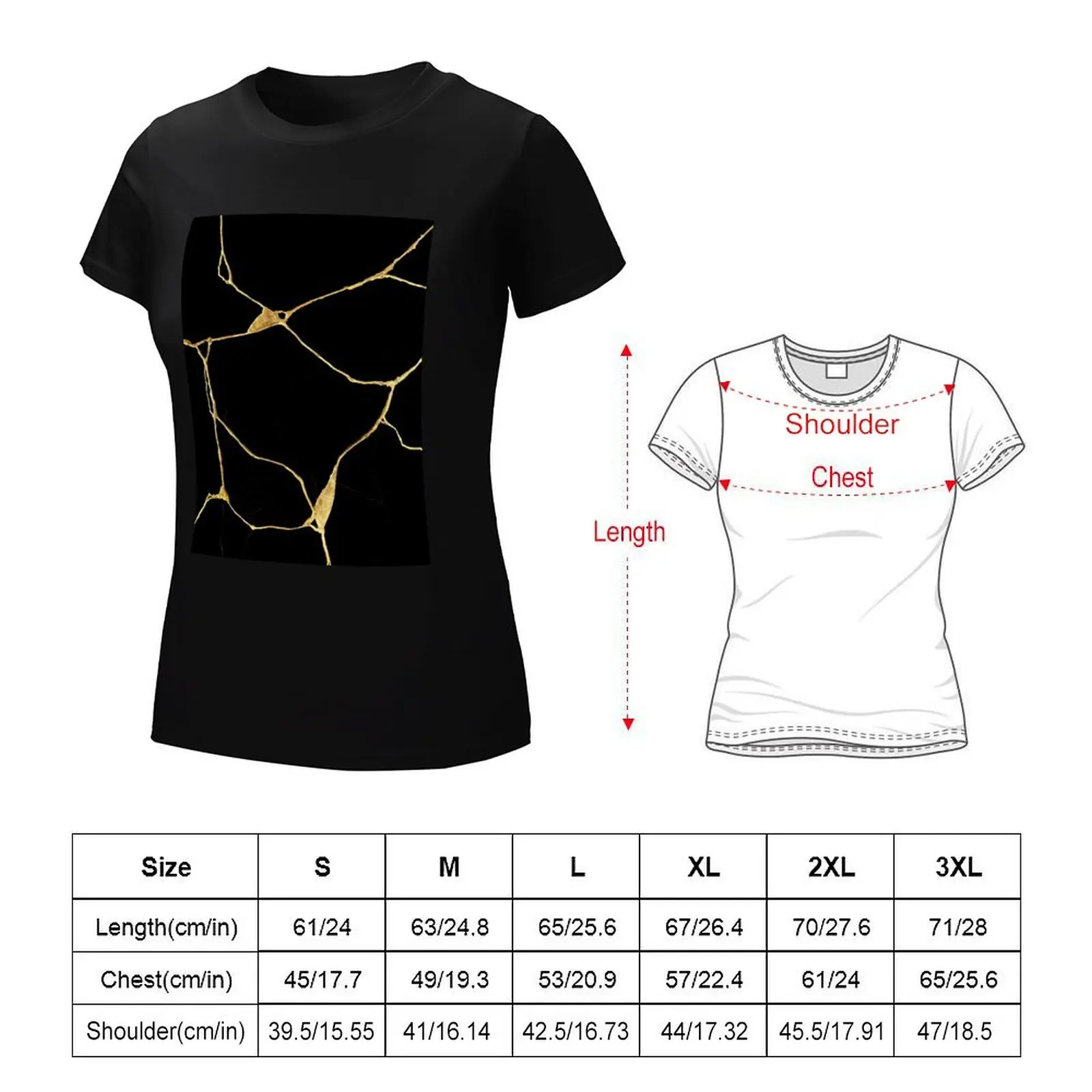 Футболка Kintsugi женская летняя в японском стиле чёрная и Золотая одежда западном