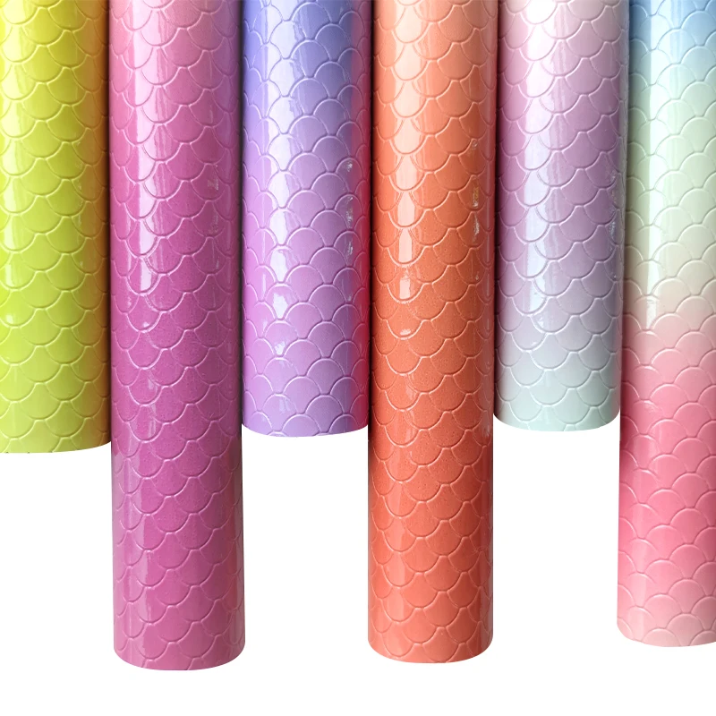 

Gradient Color Fish Scale Textured Smooth Soft PU Faux Fabric for Making DIY Accessories/Decoration/Bag/Earrings/Cases