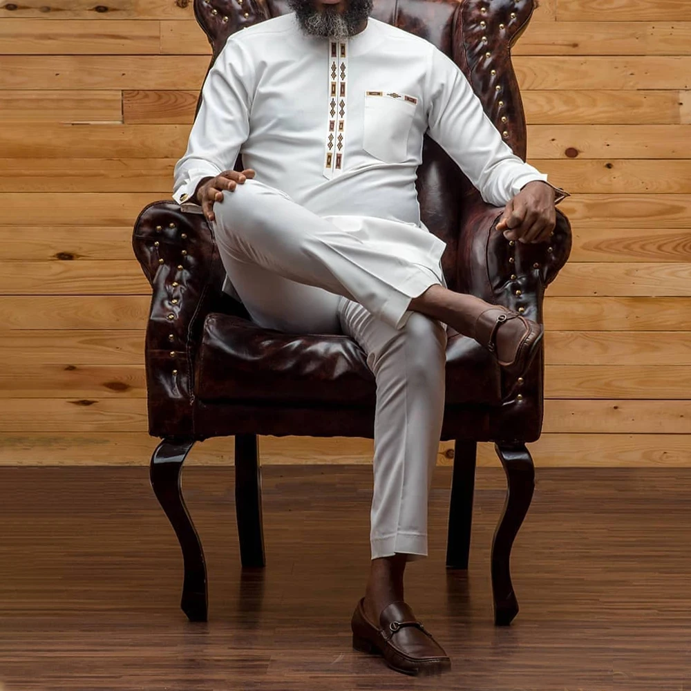 Summer 2023 New Dashiki National Dress African Men's Printed Top And Trousers Suit Wedding Dress Sunday Prayer Casual Slim Suit