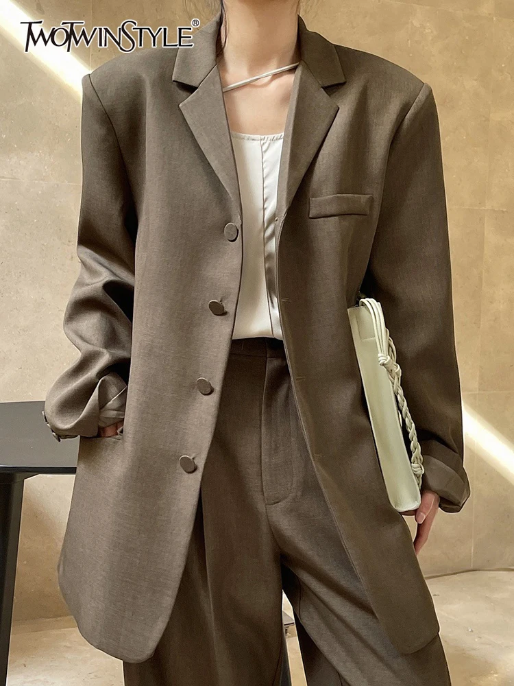 

TWOTWINSTYLE High Street Solid Blazer For Women Notched Collar Long Sleeve Single Breasted Blazers Female Fashion Clothing Style