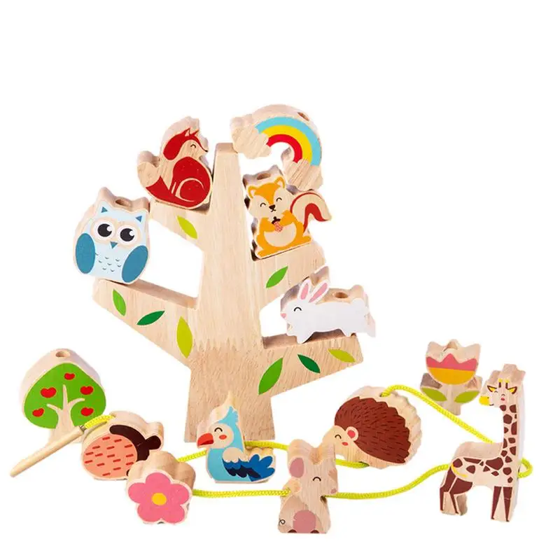 

Wooden Montessori Toy Building Blocks Stacking Game Animal Stringing Threading Wooden Beads Early Education Toy For Children Kid