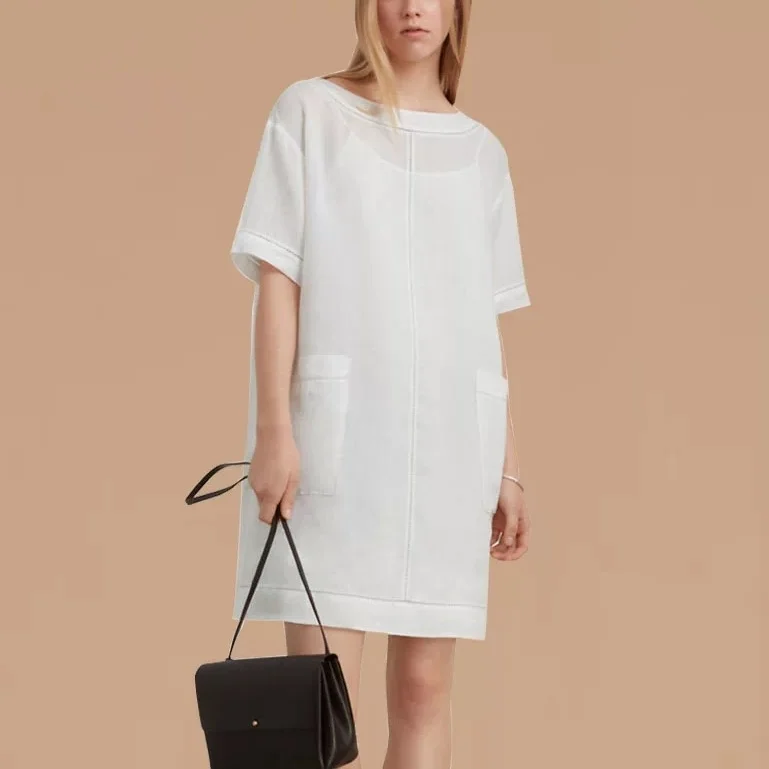 

Linen Washed Loose Cotton and Linen Sling Lining Two-piece Dress Women