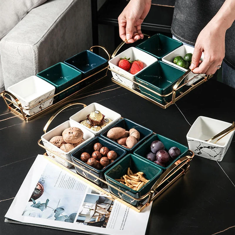 

Light Luxury Ceramic Snack Box Platter Home Snack Melon Seed Plate Snack Fruit Plate Creative Living Room Dried Fruit Basin