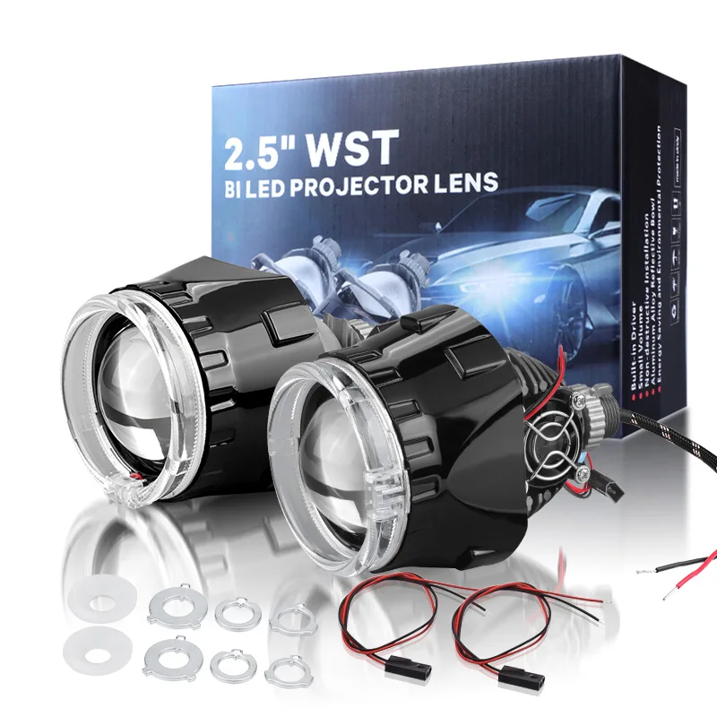 

2.5 inch Bi LED Projector Lens with white Angel Eyes Hi-Lo Beam For H4 H7 9005 9006 headlight Headlamp Car Accessories Retrofit
