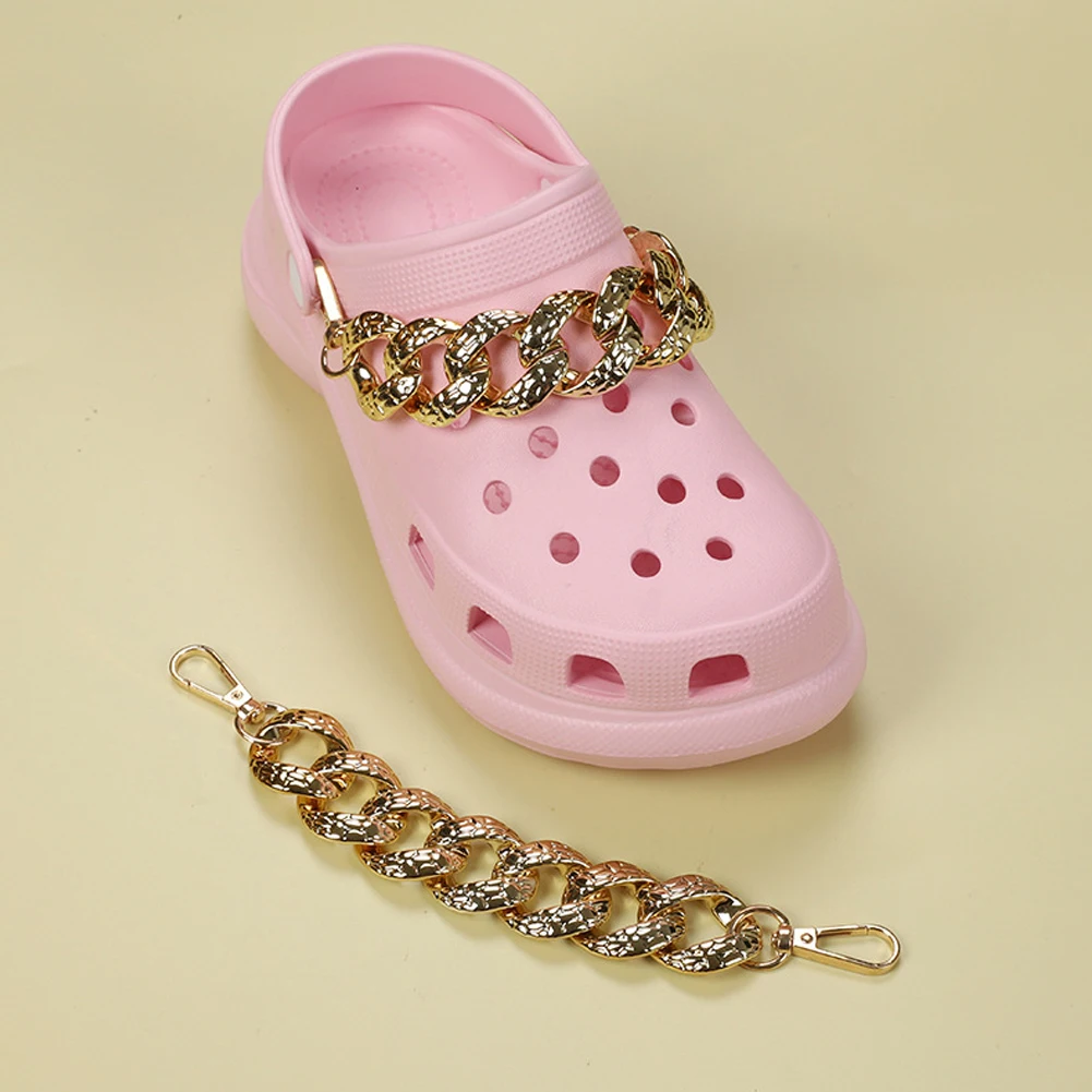 Single Sale Chain Lace Croc Shoes Charms Rose Gold Black Accessories Jibz For Croc Clogs Shoe Decorations DIY Chid Kids Gifts