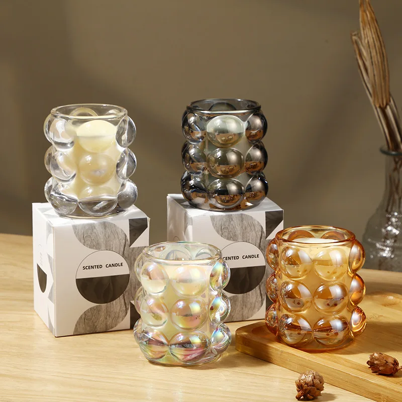

Creative Aromatherapy Candle Glass DIY Cute Colorful Wave Ball with Hand Gift Table Decorations
