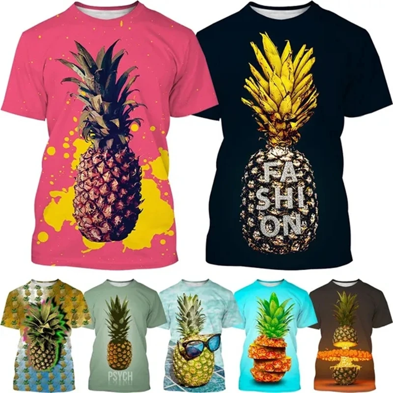 Летняя новая дышащая футболка с 3D-принтом ананасов и коротким рукавом мужские