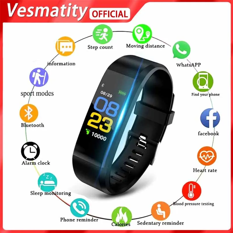 

Vesmatity 115Plus 2022 Hot Sales Smart Bracelet with Heart Rate Blood Pressure Monitor Fitness Tracker Sport Smartwatch