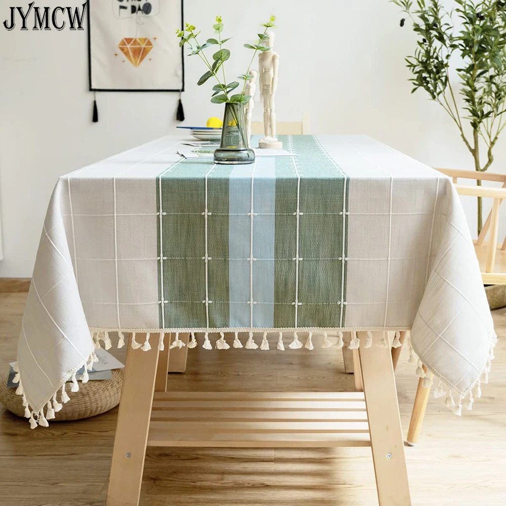 

Linen Tablecloths, Embroidered Burlap with Fringe, Crease-Resistant Dining Room Tablecloths for Rectangular Dining Tables